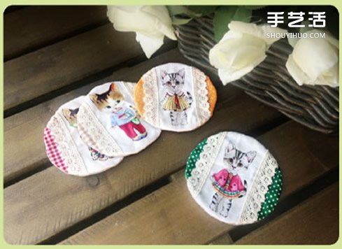 可爱的小猫图案杯垫布艺手工制作图解教程 -  www.shouyihuo.com