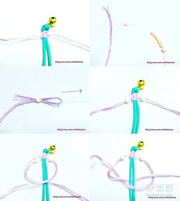简单小巧手链的编法图解 带铃铛手链DIY教程 -  www.shouyihuo.com