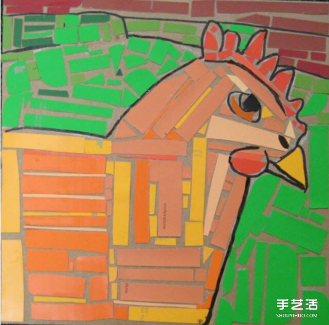 幼儿简单手工拼贴画作品图片 漂亮马赛克风格 -  www.shouyihuo.com