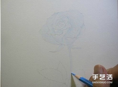 彩铅玫瑰花的画法步骤 玫瑰花彩色铅笔画教程 - www.shouyihuo.com