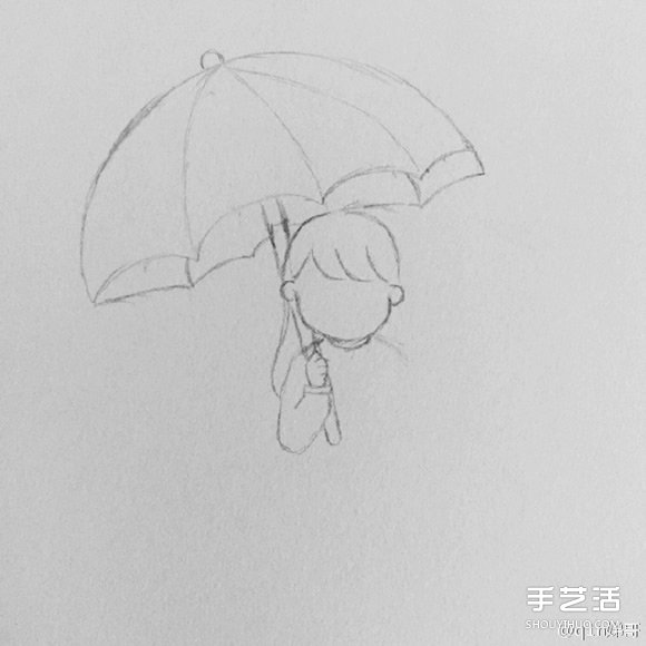 雨中打伞的小女孩简笔画画法图片教程 - www.shouyihuo.com