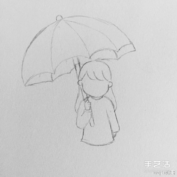 雨中打伞的小女孩简笔画画法图片教程 - www.shouyihuo.com