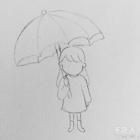 雨中打伞的小女孩简笔画画法图片教程 - www.shouyihuo.com