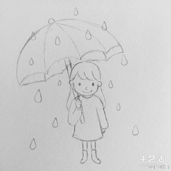 雨中打伞的小女孩简笔画画法图片教程 - www.shouyihuo.com