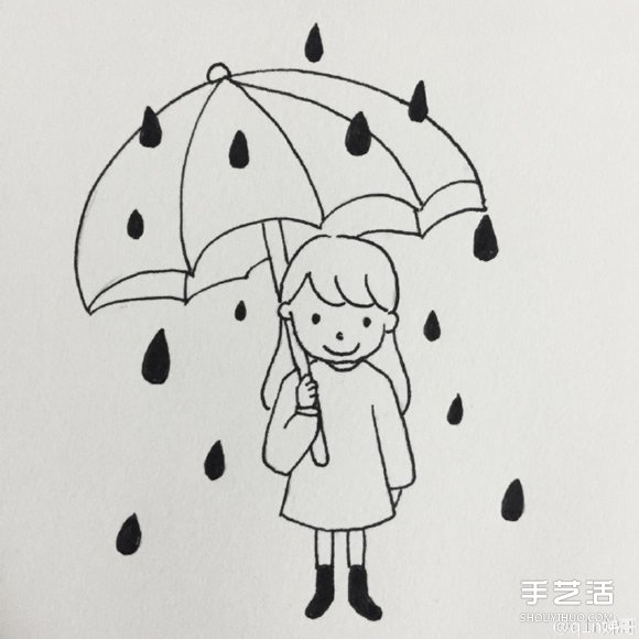 雨中打伞的小女孩简笔画画法图片教程 - www.shouyihuo.com