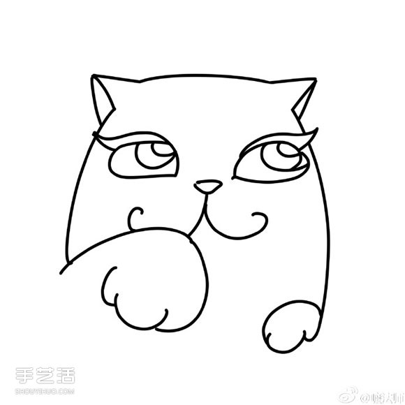 爱幻想的彩色猫咪简笔画的画法图片教程 - www.shouyihuo.com