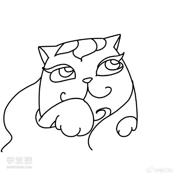 爱幻想的彩色猫咪简笔画的画法图片教程 - www.shouyihuo.com