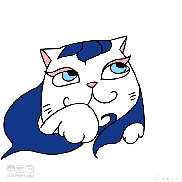 爱幻想的彩色猫咪简笔画的画法图片教程 - www.shouyihuo.com