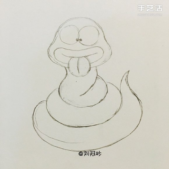 搞笑卡通胖蛇简笔画的画法图片教程 - www.shouyihuo.com