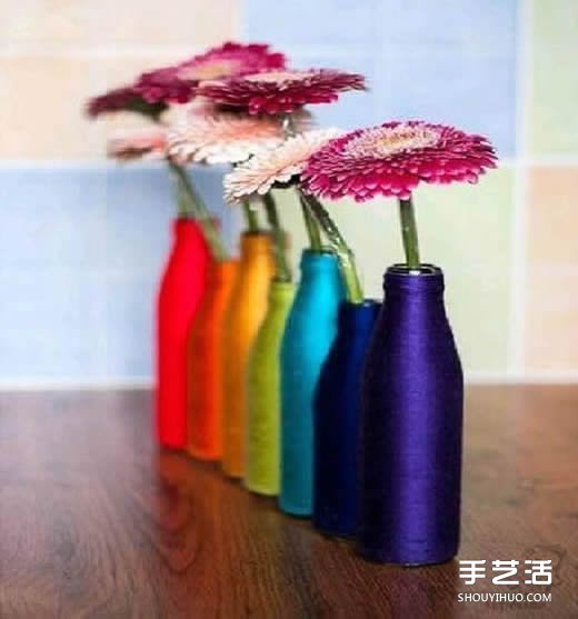 废弃玻璃瓶绕线DIY制作漂亮花瓶的方法步骤 -  www.shouyihuo.com