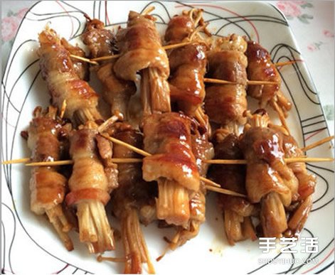 五花肉卷金针菇的做法 家常五花肉卷金针菇煎法 -  www.shouyihuo.com