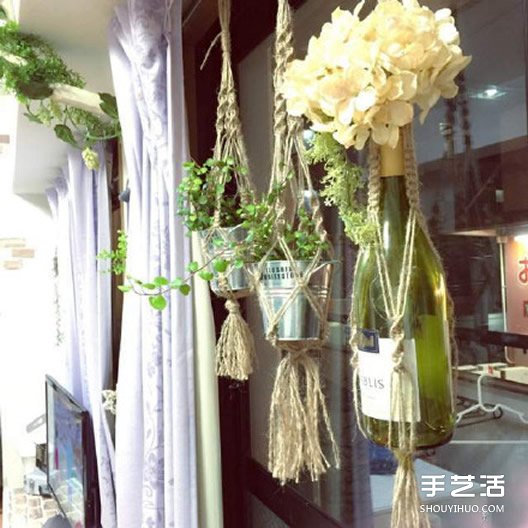 利用绳索将花盆盆栽悬挂起来的打结编织方法 -  www.shouyihuo.com