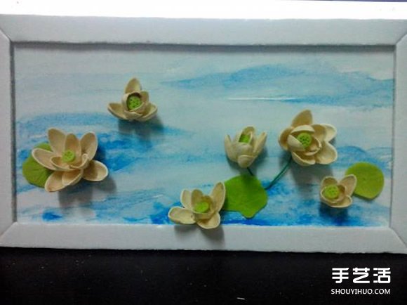 开心果壳创意粘贴画 开心果壳粘贴荷花装饰画 -  www.shouyihuo.com