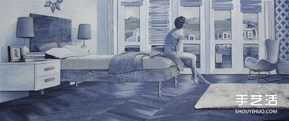 旧牛仔裤作为创作材料 写实风格牛仔布拼贴画 -  www.shouyihuo.com