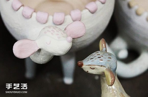 以可爱小动物为原型的手工陶瓷作品图片欣赏 -  www.shouyihuo.com