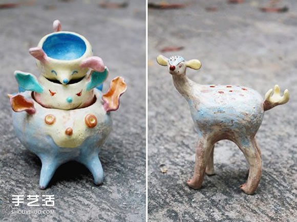 以可爱小动物为原型的手工陶瓷作品图片欣赏 -  www.shouyihuo.com