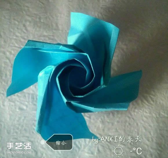 新川崎玫瑰折法图解 手工折纸新川崎玫瑰步骤 -  www.shouyihuo.com