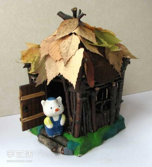 儿童小木屋制作教程 手工树枝房子的做法 -  www.shouyihuo.com