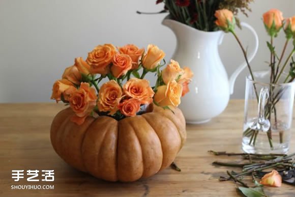 感恩节南瓜花瓶DIY 南瓜手工制作花瓶的教程 -  www.shouyihuo.com
