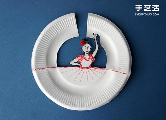 一次性纸盘手工制作弗朗明哥舞者的方法图解 -  www.shouyihuo.com