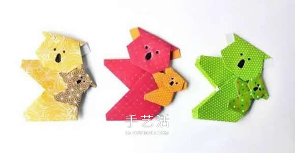 树袋熊一家人的折法 简单折纸考拉的图解教程 -  www.shouyihuo.com