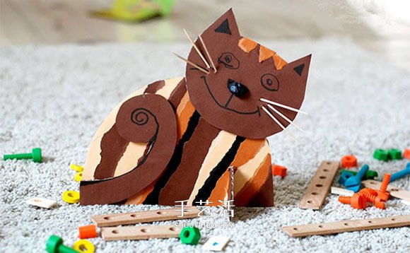 幼儿园手工制作猫咪 硬纸板小猫的做法图解 -  www.shouyihuo.com