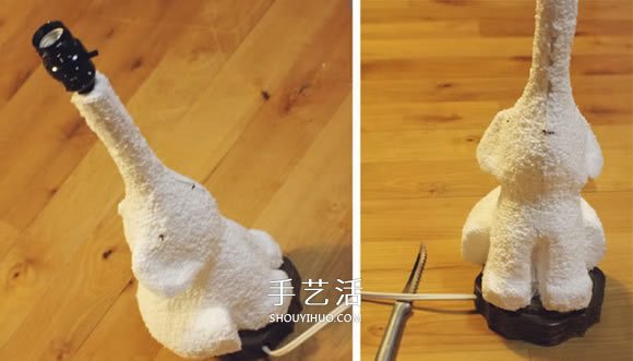 小象台灯灯座制作方法 泡沫板石膏模DIY小象灯座 -  www.shouyihuo.com