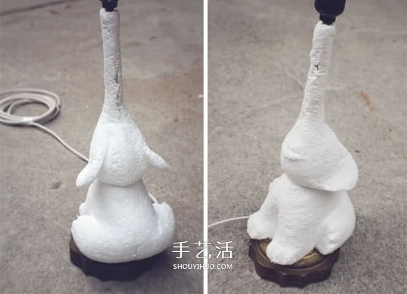 小象台灯灯座制作方法 泡沫板石膏模DIY小象灯座 -  www.shouyihuo.com