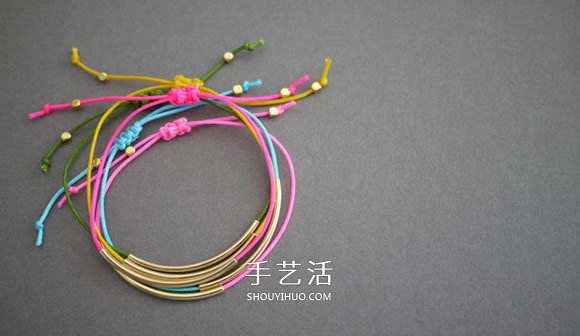简单又好看手链编法 金色管珠手链编织图解 -  www.shouyihuo.com
