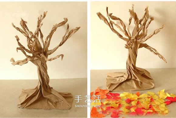 牛皮纸袋做立体大树 幼儿园大树的制作方法 -  www.shouyihuo.com