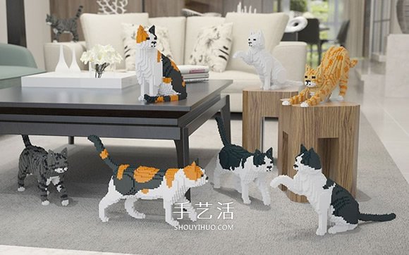 用迷你乐高积木DIY立体猫咪模型的作品图片 -  www.shouyihuo.com
