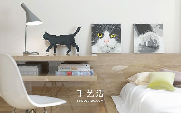 用迷你乐高积木DIY立体猫咪模型的作品图片 -  www.shouyihuo.com