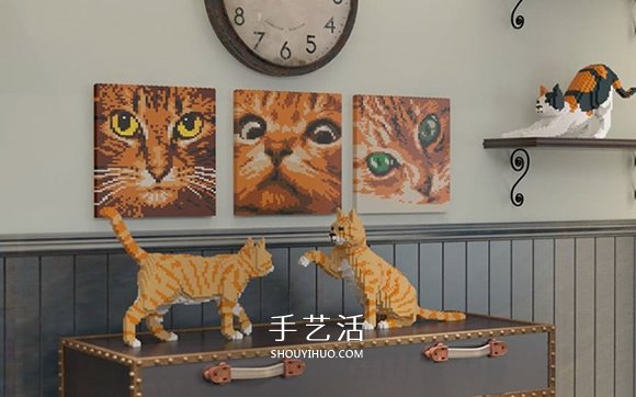 用迷你乐高积木DIY立体猫咪模型的作品图片 -  www.shouyihuo.com