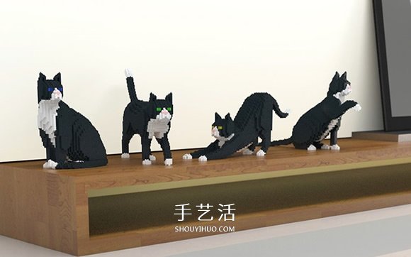 用迷你乐高积木DIY立体猫咪模型的作品图片 -  www.shouyihuo.com