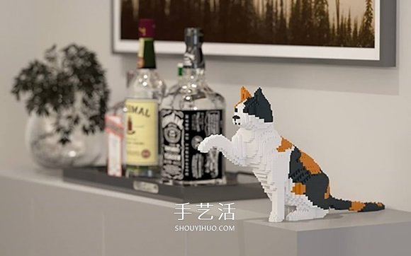 用迷你乐高积木DIY立体猫咪模型的作品图片 -  www.shouyihuo.com