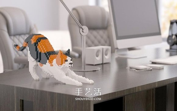 用迷你乐高积木DIY立体猫咪模型的作品图片 -  www.shouyihuo.com