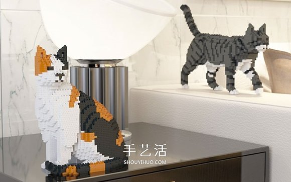 用迷你乐高积木DIY立体猫咪模型的作品图片 -  www.shouyihuo.com