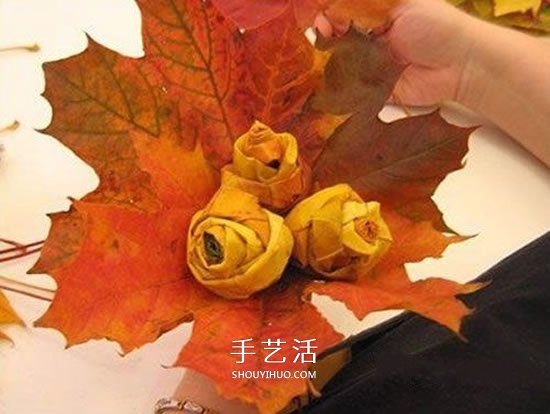 枫叶手工制作玫瑰花苞 树叶玫瑰花苞的做法 -  www.shouyihuo.com