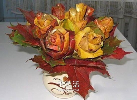 枫叶手工制作玫瑰花苞 树叶玫瑰花苞的做法 -  www.shouyihuo.com
