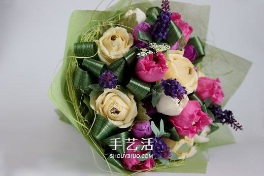 皱纹纸糖果花的做法 皱纹纸玫瑰花手工制作 -  www.shouyihuo.com