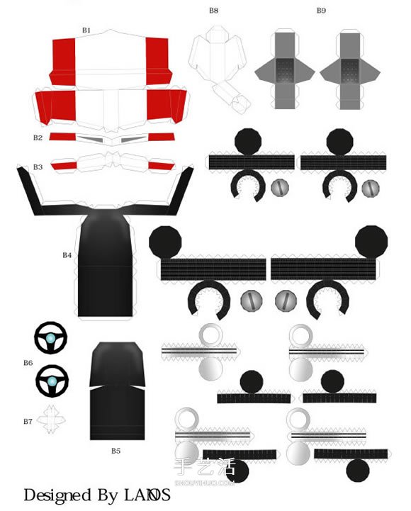 R4跑车纸模型的图纸 卡纸做跑车模型展开图 -  www.shouyihuo.com