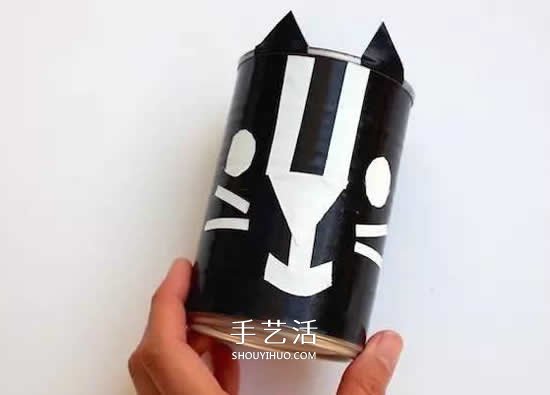 奶粉罐做小黑猫笔筒 卡通笔筒用奶粉罐制作 -  www.shouyihuo.com