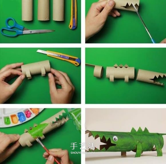 卫生纸筒制作小鳄鱼 幼儿卷纸筒鳄鱼的做法 -  www.shouyihuo.com