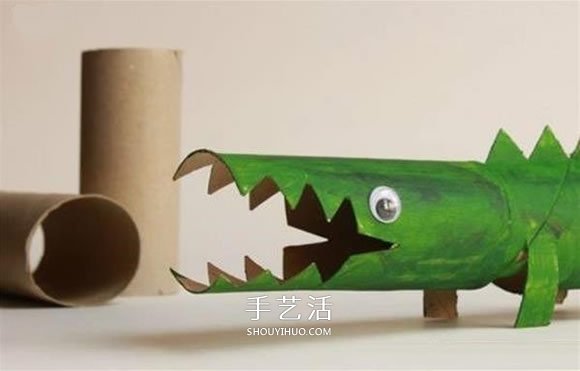 卫生纸筒制作小鳄鱼 幼儿卷纸筒鳄鱼的做法 -  www.shouyihuo.com