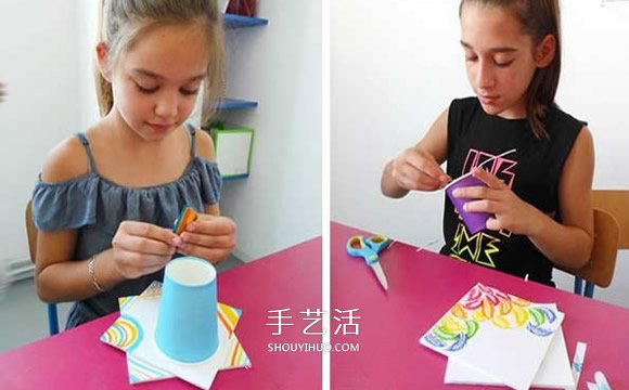 纸杯笔筒制作方法图片 幼儿手工制作卡通笔筒 -  www.shouyihuo.com
