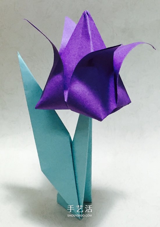 郁金香花和叶子的折法 简易郁金香折纸教程 -  www.shouyihuo.com