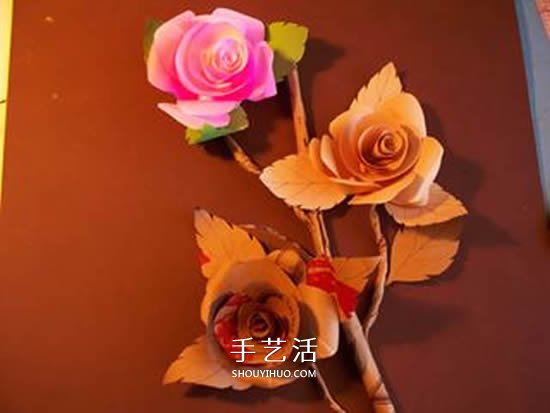 卡纸玫瑰花的做法图解 简单彩色纸玫瑰制作 -  www.shouyihuo.com