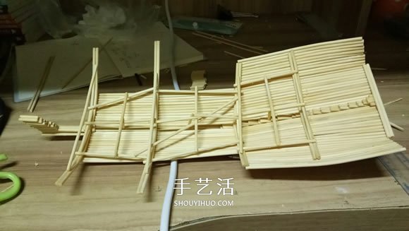 古代战船模型手工制作 纯以一次性筷子完成 -  www.shouyihuo.com