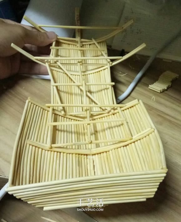 古代战船模型手工制作 纯以一次性筷子完成 -  www.shouyihuo.com