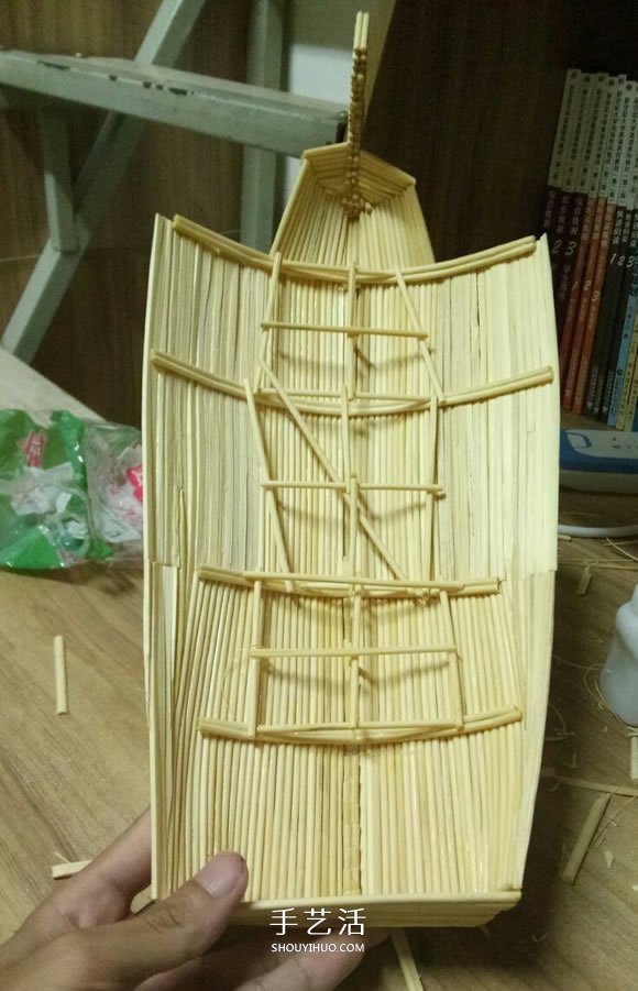 古代战船模型手工制作 纯以一次性筷子完成 -  www.shouyihuo.com